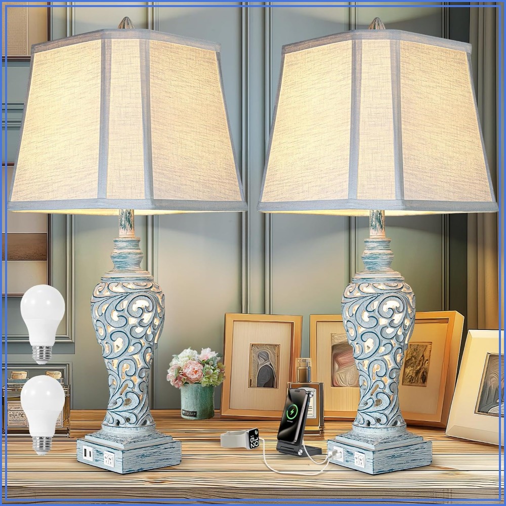 Usb Charger - Lampes de chevet vintage style ferme,