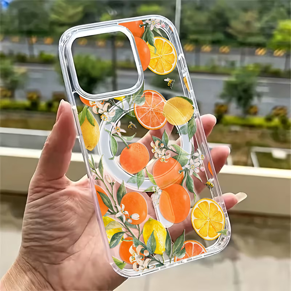 Wireless Charger - Coque de téléphone transparente motif citron